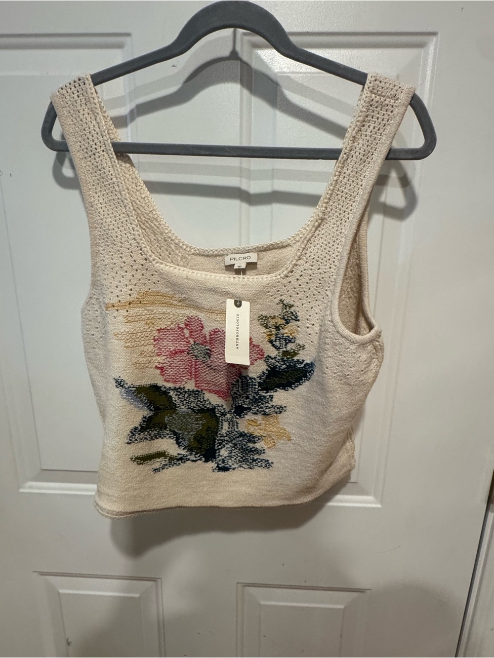 Cream Floral Knit Tank Crop Top